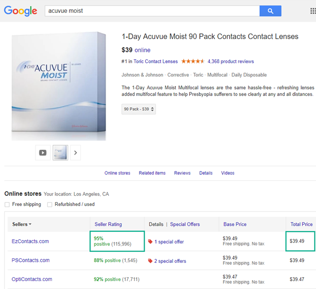 Google Shopping - Acuvue Moist