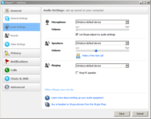 Skype サウンド設定画面1